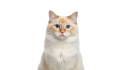 Flame Point Ragdoll cat PNG isolated on transparent background, beautiful feline with blue eyes and cream and orange fur, domestic pet