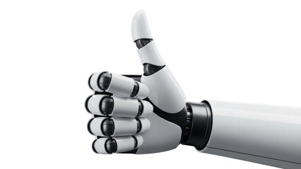 Robot hand giving thumbs up PNG isolated on transparent background, futuristic technology concept for artificial intelligence
