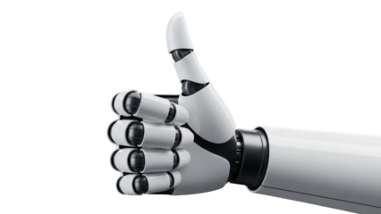 Robot hand giving thumbs up PNG isolated on transparent background, futuristic technology concept for artificial intelligence