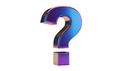 Iridescent question mark isolated PNG, 3D rendering of a reflective symbol for graphic design and educational materials