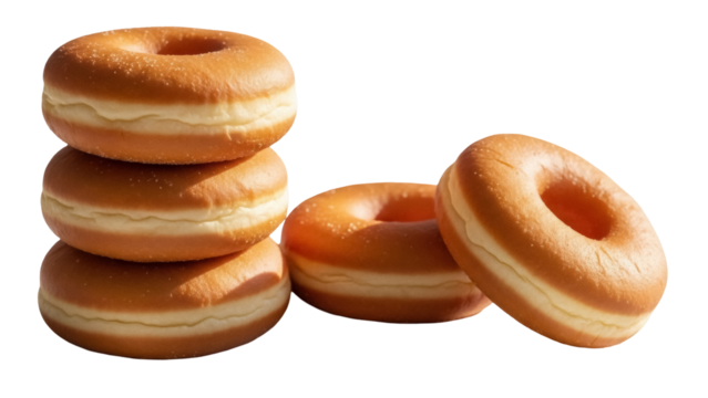 Stack of glazed donuts PNG isolated on transparent background, delicious baked goods for breakfast and dessert concepts