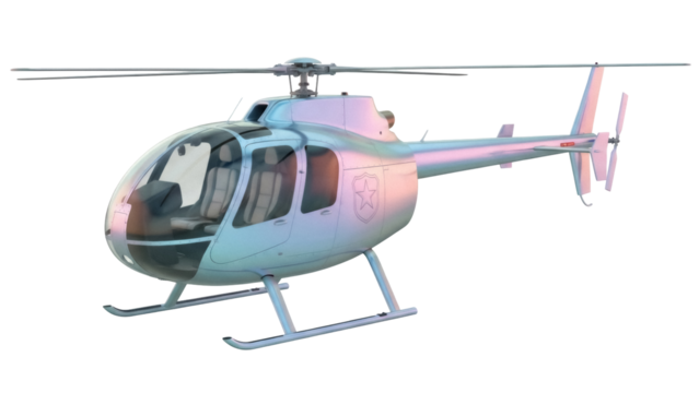 Silver police helicopter PNG isolated on transparent background, air transport for law enforcement and emergency services