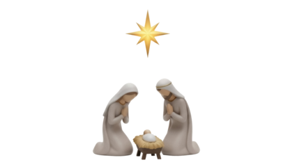 Nativity scene with Mary, Joseph, and baby Jesus isolated PNG, religious Christmas decoration on transparent background
