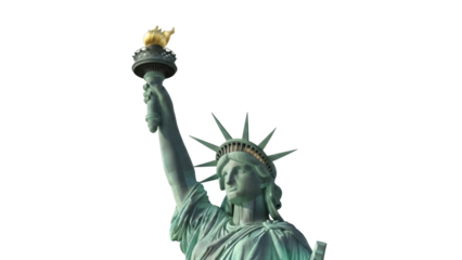 Statue of Liberty isolated PNG on transparent background, iconic American landmark with torch and crown, symbol of freedom and democracy