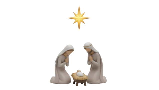 Nativity scene with Mary, Joseph, and baby Jesus isolated PNG, religious Christmas decoration on transparent background