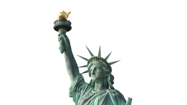 Statue of Liberty isolated PNG on transparent background, iconic American landmark with torch and crown, symbol of freedom and democracy