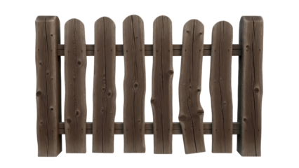 Rustic wooden fence PNG isolated on transparent background, weathered garden barrier for rural design and landscaping projects