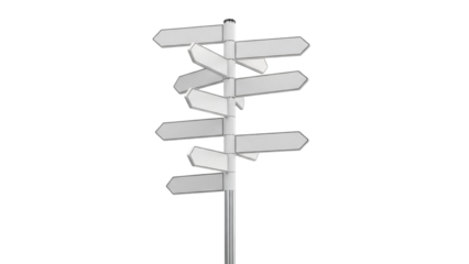 Directional signpost PNG isolated on transparent background, blank road signs pointing in different directions for navigation and wayfinding