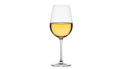 Elegant glass of white wine isolated PNG, alcoholic beverage on transparent background for restaurant menu and celebration designs