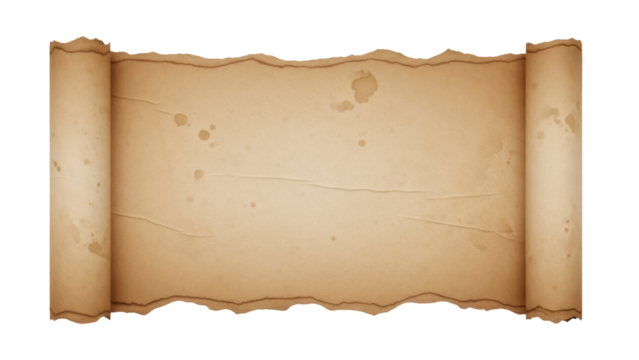 Old paper scroll PNG isolated on transparent background, antique parchment for treasure map or historical document