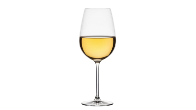 Elegant glass of white wine isolated PNG, alcoholic beverage on transparent background for restaurant menu and celebration designs