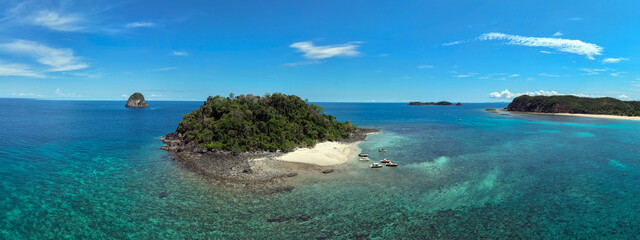 Panoramic view of Antsoha Island near the main island of Madagascar.