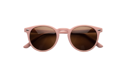 Round pink sunglasses isolated PNG, retro style eyewear with brown lenses for sun protection and fashion accessory on transparent background