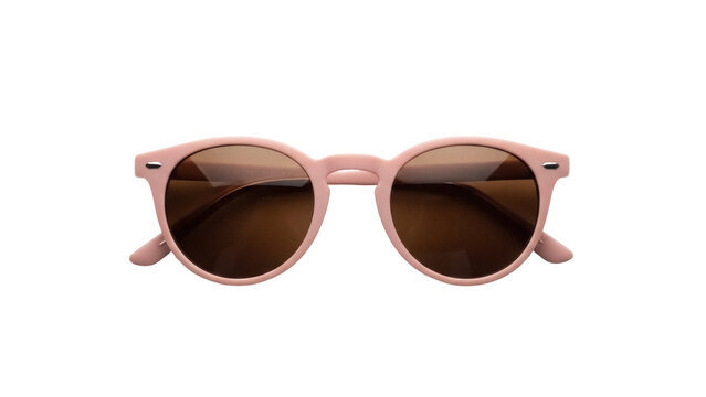 Round pink sunglasses isolated PNG, retro style eyewear with brown lenses for sun protection and fashion accessory on transparent background