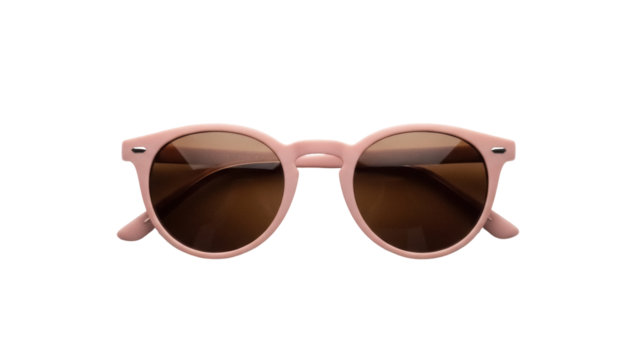 Round pink sunglasses isolated PNG, retro style eyewear with brown lenses for sun protection and fashion accessory on transparent background - Powered by Adobe