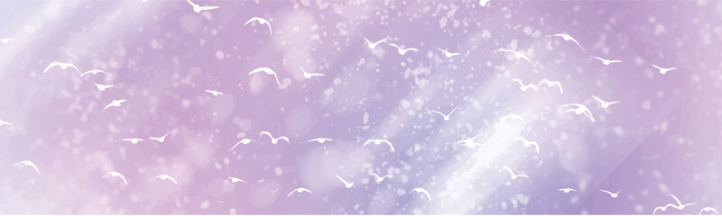 Flying birds. Winter abstract backdrop. Snowflakes and ice pattern.	