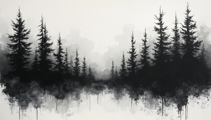 Monochrome Forest Silhouette with Drips