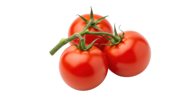 Three ripe red tomatoes on the vine PNG isolated, fresh vegetables for cooking and healthy eating on transparent background - Powered by Adobe
