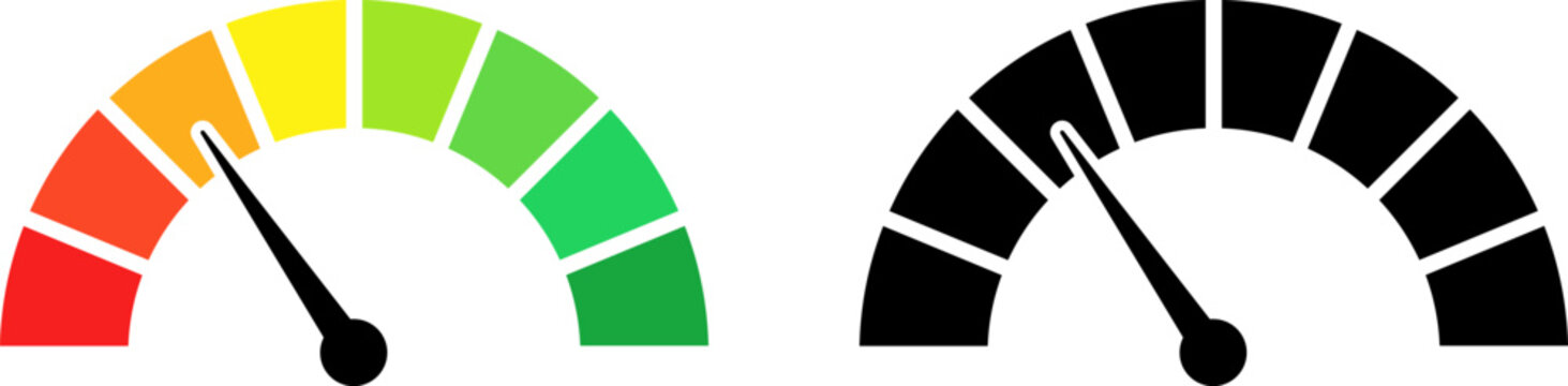 Color and black gauge meter icons showing performance levels