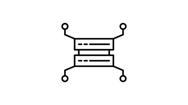 Simple black and white line art of a computer, depicting a monitor and keyboard in a clean design.