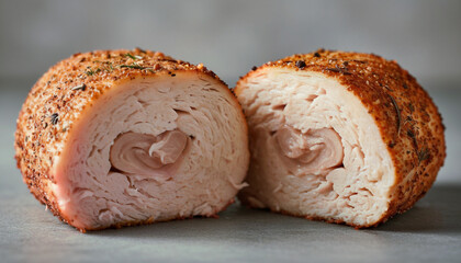 Studio shot of seasoned sous vide chicken showcasing interior beauty.