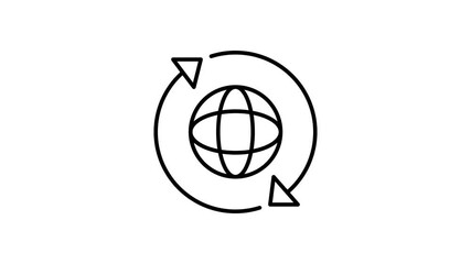 A monochrome globe with arrows encircling it, representing international travel or trade. - Powered by Adobe