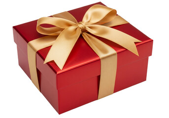 Fototapeta premium Elegant red gift box with golden ribbon offers a feeling of celebration and anticipation for birthdays, holidays, and special occasions alike