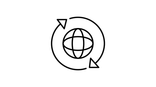 A monochrome globe with arrows encircling it, representing international travel or trade. - Powered by Adobe