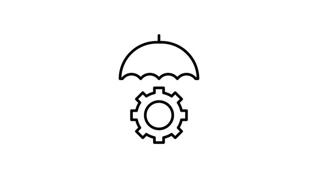 An umbrella and gear icon displayed on a black background, symbolizing protection and functionality.