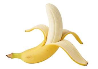Fresh, ripe banana partially peeled and ready to eat, a healthy snack option for vibrant lifestyles and delicious tropical fruit recipes, vibrant and inviting