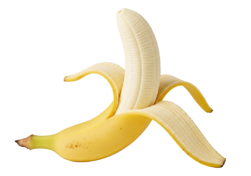 Fresh, ripe banana partially peeled and ready to eat, a healthy snack option for vibrant lifestyles and delicious tropical fruit recipes, vibrant and inviting