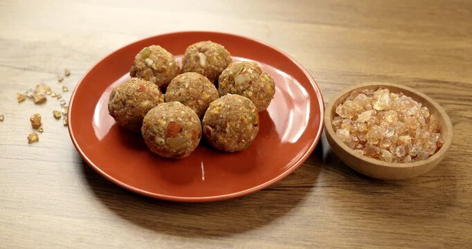 Traditional Dink laddu made from edible gum and dry fruits, called Dinkache ladoo or gond ke laddoo