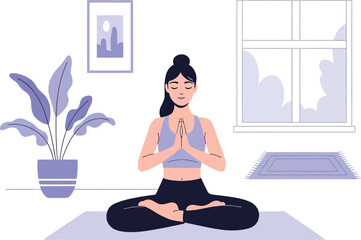 Peaceful woman practicing yoga meditation in a serene indoor environment embracing wellness and mindfulness in a calm setting isolated on white background