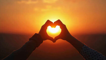 Hands Forming Heart Shape During Sunset