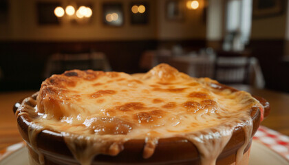 French Onion Soup Gratin e with Caramelized Onions and Melted Gruy re