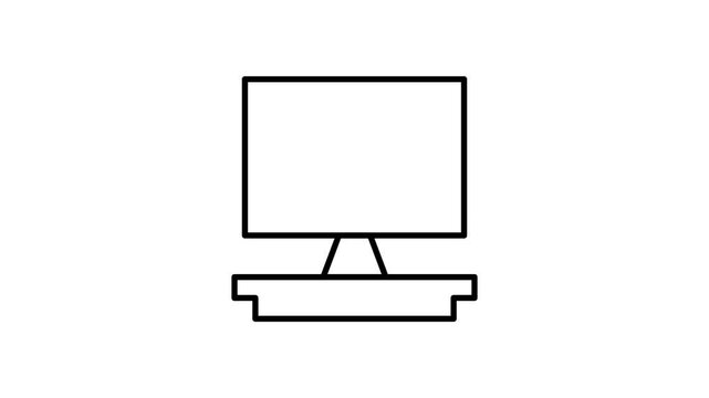 A minimalist black and white outline of a computer monitor, emphasizing its basic shape and features.