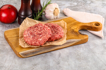 Raw round beef cutlet minced meat