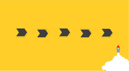Rocket launch with arrow progress steps flat vector  for business growth Chart