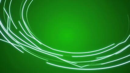 Abstract glowing neon green light trails swirling and moving on a dark green gradient background creating a futuristic and energetic digital motion graphic effect - Powered by Adobe