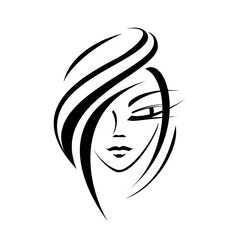 female face, hairstyle, cosmetology, silhouette - vector illustration. The idea is beauty, style, a hairdresser. young girl - logo on a white background. graceful lock of hair