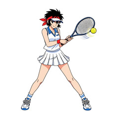 Dynamic anime tennis player poised for a powerful serve in a vibrant, eye-catching style perfect for sports and entertainment branding projects now