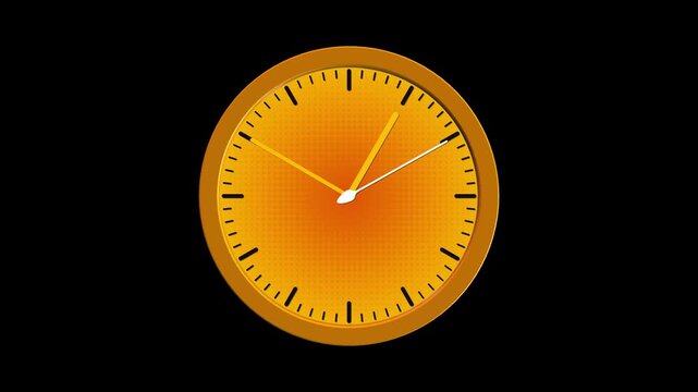 3D Wall Clock with Golden Frame Showing Full 12-Hour Animation on Black Background, Realistic Rotating Clock Hands, Elegant Timepiece Motion for Modern Visual Design, Timelapse, and Graphic Effects