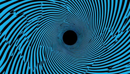 Abstract swirling vortex of blue and black lines creating a deep hypnotic tunnel effect with a dark center point