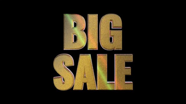 Golden BIG SALE 3D Text Rotating on Black Background, Shiny Metallic Promotional Typography Animation, Bold Gold Letters for Discount Offers, Marketing Ads, Retail Promotions, and Graphic Visual Desig