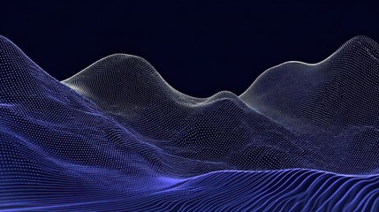 Abstract Digital Landscape Displaying Blue and White Glowing Dot Terrain against Dark Background