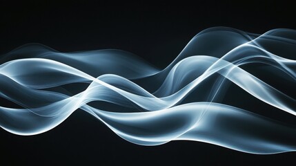 Abstract waves of light blue smoke against a dark background