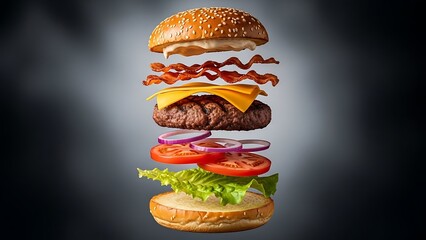Floating Ingredients Composition Burger Layers Suspended Mid Air Food Photography