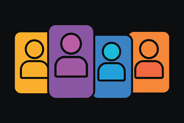 Four colorful abstract human figures in a row on a black background