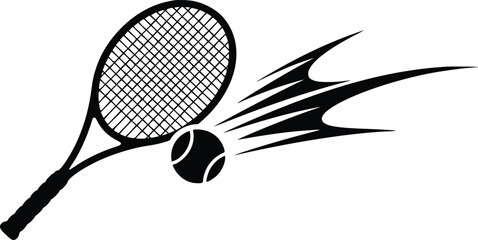 Tennis racket hitting ball with speed motion lines illustration