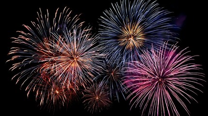 A stunning display of colorful fireworks illuminating the night sky, symbolizing celebration and joy. Perfect for events, festivals, and special occasions.